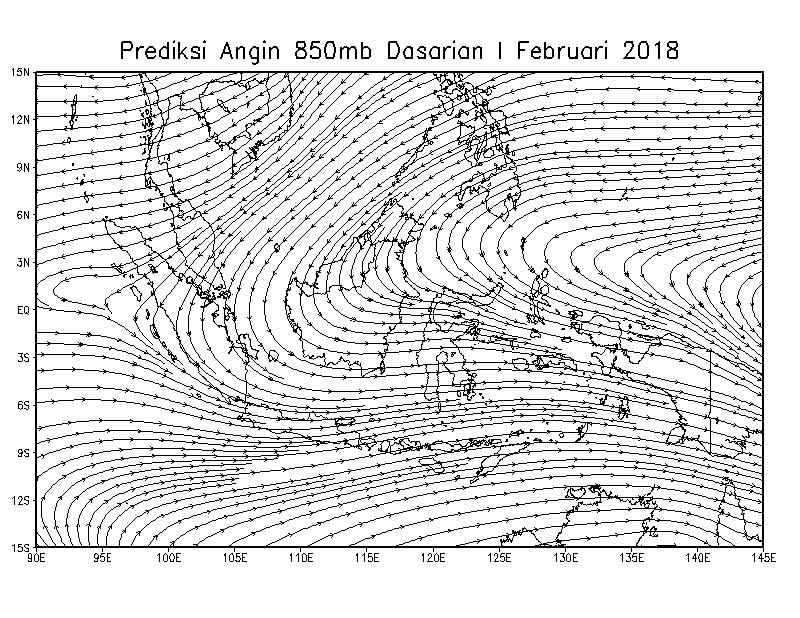 utara, Maluku Utara dan Papua, Terdapat pola siklonik di barat Aceh dan Utara Kalimantan yang mendukung pembentukan awanhujan.