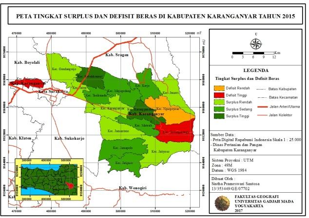 Tabel 3 menunjukkan bahwa Kabupaten Karanganyar secara umum telah dapat memenuhi kebutuhan berasnya sendiri.