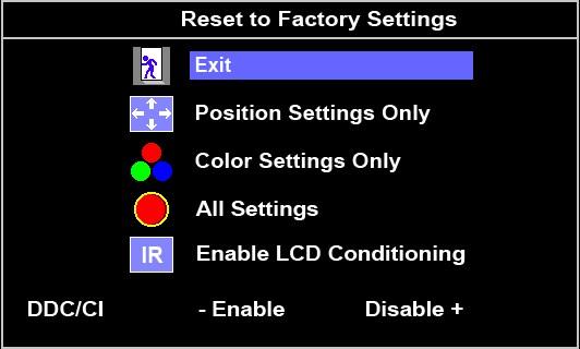 Factory Reset (Setel Ulang Pabrik): Setel Ulang Pabrik mengembalikan setelan ke nilai prasetel pabrik untuk kelompok fungsi yang dipilih.