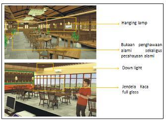 Pencahayaan alami didapatkan dari jendela-jendela besar pada area VIP dan bukaan pada area makan umum.