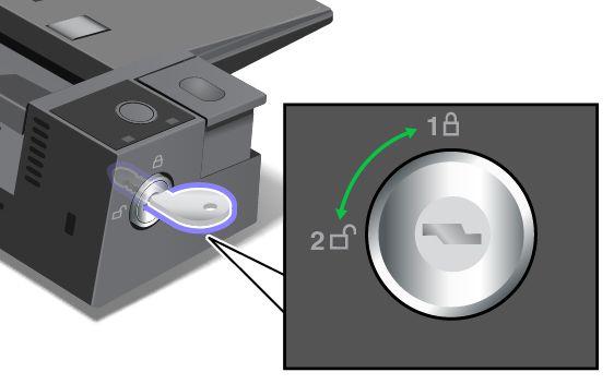 Fitur Keamanan Kunci untuk penguncian sistem memiliki dua posisi seperti yang ditunjukkan pada gambar.