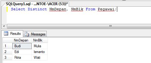 Perintah yang digunakan seperti berikut: SELECT nama_kolom FROM nama_tabel WHERE kolom operator nilai; Dengan klausa WHERE, operator berikut