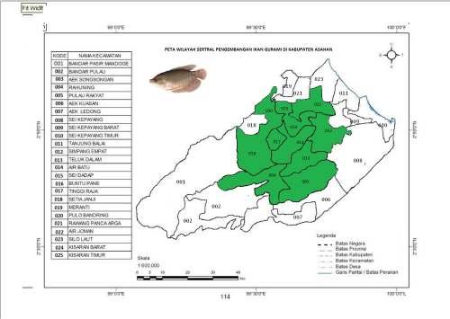 Gambar 1. Peta Sebaran Pengembangan Ikan Gurami. TINJAUAN PUSTAKA Komoditas ikan yang dibudidayakan di Kabupaten Asahan sangat bervariasi.
