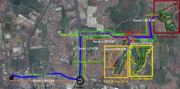 Gambar 2. Jaringan FTTH Menggunakan Software Google Earth Pada Area Jakarta Garden City Gambar 3. Rancangan Menggunakan OptiSystem C.