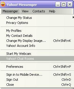 Klik Messenger pada menu bar, lalu klik Yahoo Chat Rooms