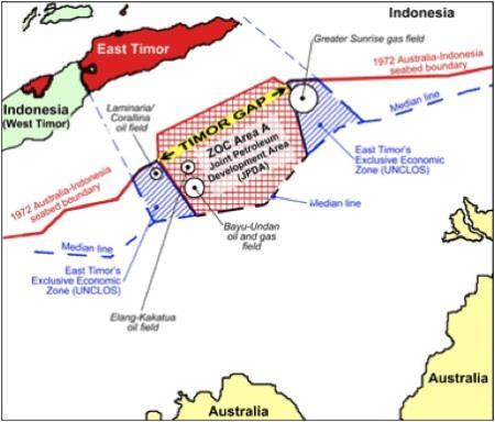 Peta 2. 1 Peta Gambaran Umum Celah Timor Sumber : Minyak Di Celah Timor, Ibrahimlubis Webblog, 21 September 2017 : https://ibrahimlubis.files.wordpress.com/2008/06/timorgap.jog?