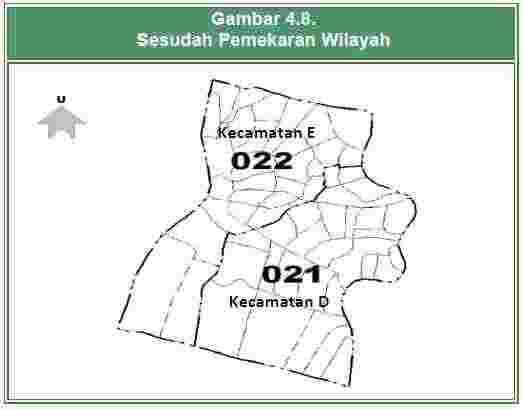 kode Kecamatan E diberikan kode 022, sehingga kode wilayah kecamatan untuk Kecamatan E adalah 33