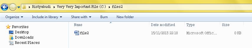 Kembali ke Command Prompt, mengetikkan perintah copy C:\files C:\files2 untuk menyalin isi folder