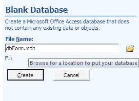 Selanjutnya tentukan folder lokasi penyimpanan file database Microsoft Access kalian dengan memilih ikon folder kemudian simpan