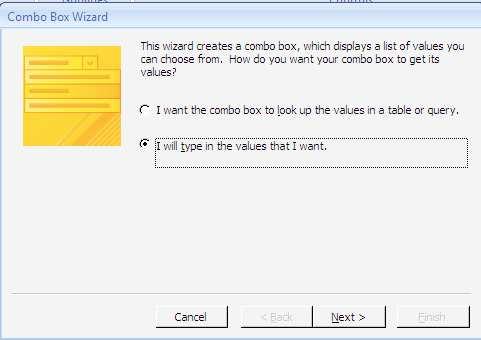 sendiri atau diisi otomatis oleh Microsoft access wizard combo box.