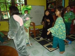 LANJUTAN Pada tahap mengomunikasikan ditekankan pada anak menyampaikan gagasannya melalui berbagai kegiatan bermain yang disiapkan.