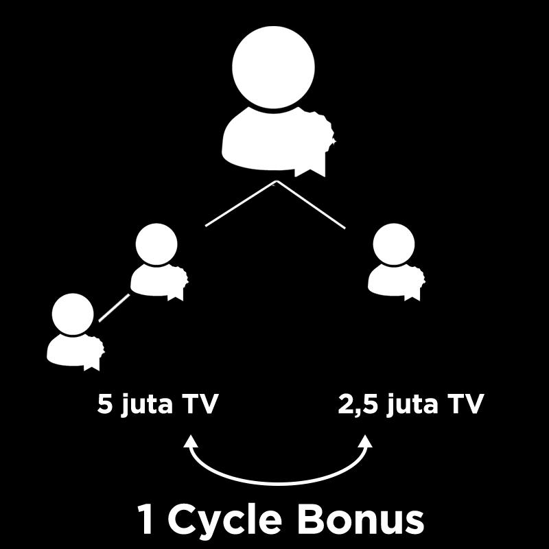 5 jt Titanium Value (TV) Akan mendapatkan Rp 250.000 per Cycle Maksimum per hari 100 Cylcle atau Max Rp 25.000.000 per hari Titanium Value (TV ) adalah akumulasi Point Value Pribadi setelah mencapai 2.