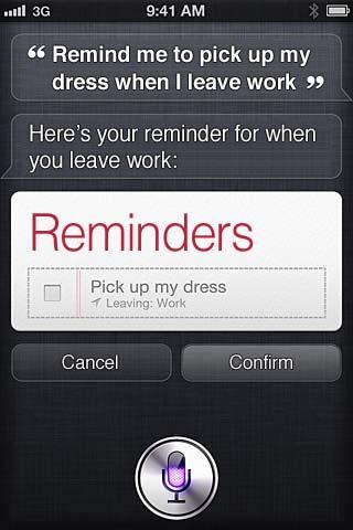 Saat Anda membuat pengingat dengan Siri, Siri menampilkannya untuk dikonfirmasi.