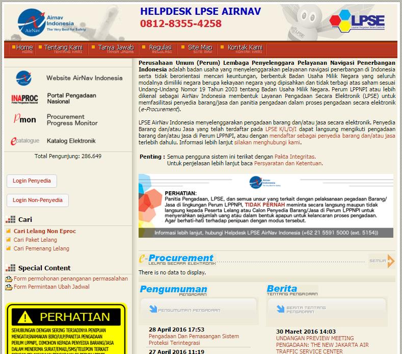 Halaman SPSE 3.6 website : eproc.