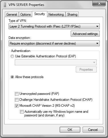 VPN L2TP/IPSec dan centang hanya MS-CHAP v2