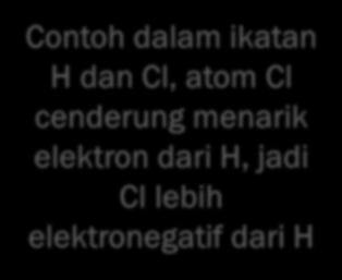 Contoh dalam ikatan H dan Cl, atom