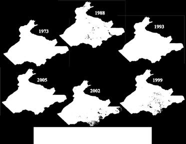 Analisa Perubahan Tutupan Lahan Tahun 1973-2005 Contoh matriks perubahan lahan dari tahun 1990 hingga tahun 2000 dapat dilihat sebagai berikut: