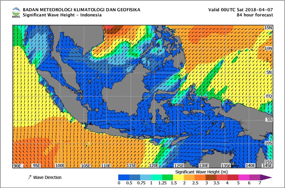 Sabtu, 7 April 2018 Perairan Barat Lampung, Selat Sunda bagian Selatan, Perairan Selatan Pulau Sumba, Perairan Bitung-Manado, Perairan Kep.
