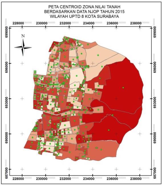 Geoid Vol. 12, No. 2, 2017 (168-172) kota Surabaya tahun 2015. Dari data NJOP tersebut diklasifikasikan sesuai dengan harga wilayah UPTD 8.