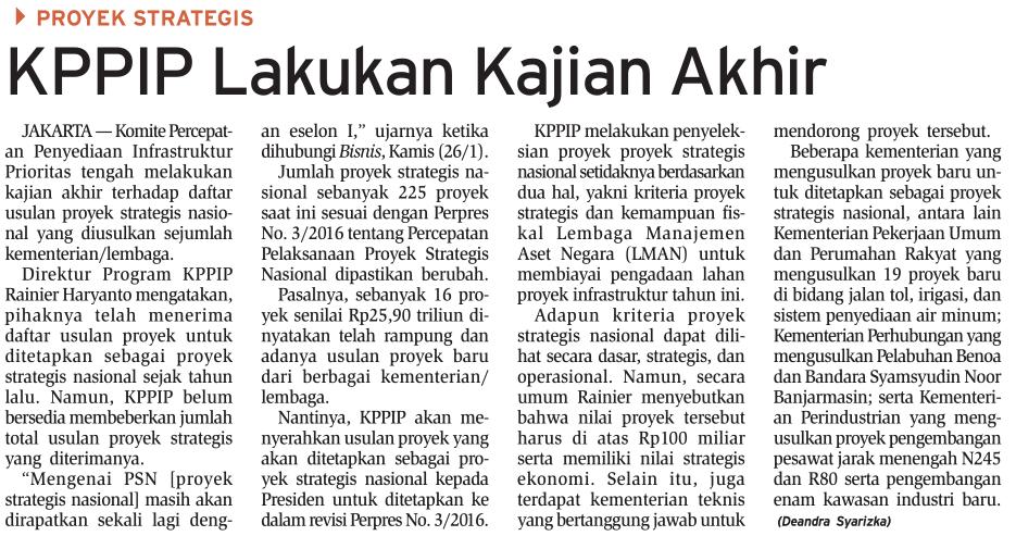 Judul KPPIP Lakukan Kajian Akhir Tanggal Januari 2017 Media Bisnis Indonesia (Halaman,