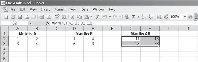 Kegitn : Kit kn menentukn mtriks invers dengn Microsoft Excel. Fungsi yng digunkn dlh MMULT. Mislny, kn ditentukn hsil perklin mtriks 4 4 6. Untuk itu lkukn lngkh-lngkh berikut.