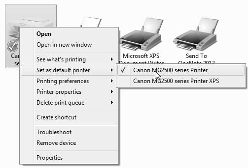 Gambar 18.24 Pengaturan device and printer 2. Di halaman device and printer, pilih salah satu jenis printer yang akan dijadikan printer default.