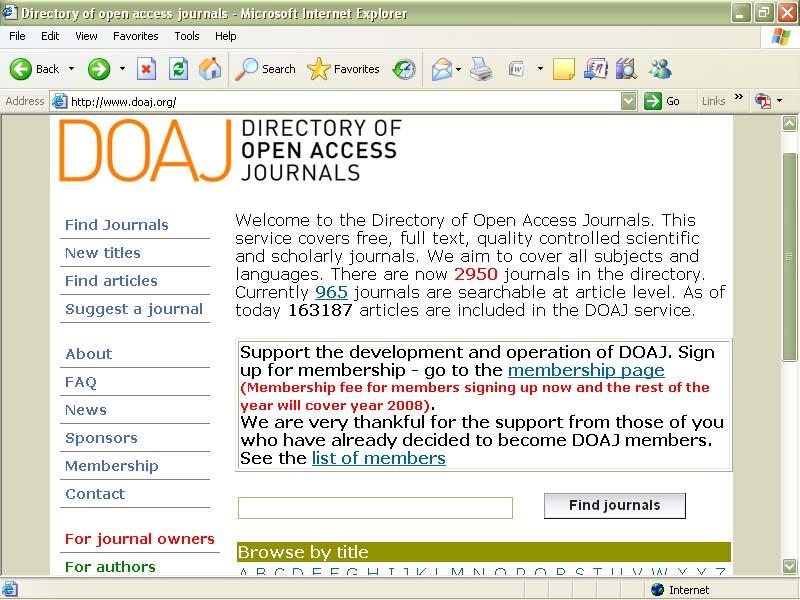 DOAJ DOAJ (Directory of open access Journals) adalah jurnal yang berisi fulteks yang dapat diakses bebas, melalui IEL. DOAJ dikelola oleh Lund University Library, Swedia.