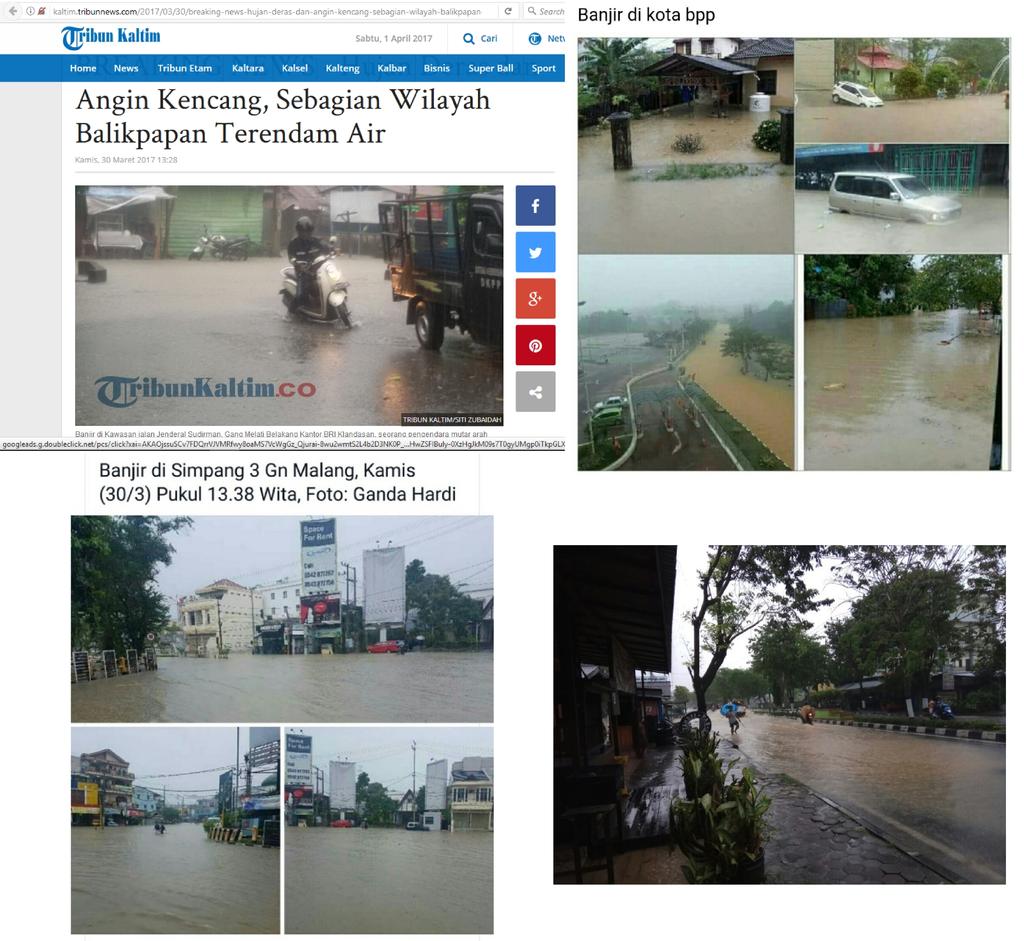 Gambar I. Wilayah banjir akibat dari hujan lebat Pada 30 Maret 2017 telah terjadi hujan sangat lebat disertai badai petir yang melanda Kota Balikpapan, Kalimantan Timur.