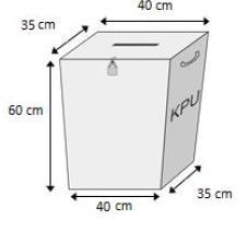 cm, lebar 35 cm, dan tinggi 60 cm; 2) pada sisi samping kanan dan kiri kotak suara diberi pegangan untuk mengangkat; 3) tutup kotak