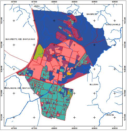 Peta Penggunaan Kelurahan Hasil penggunaan lahan tahun 2015 diperoleh setelah melakukan interpretasi citra satelit dan validasi data di lapangan pengerjaan ini dilakukan menggunakan software arcgis
