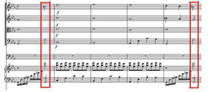 Pada birama 100 tangga nada berubah menjadi C minor harmonis. Kadens setengah terdapat pada bar 117 dan bar 121 yang mana akord G mayor merupakan akord dominan dari tangga nada C minor harmonis.