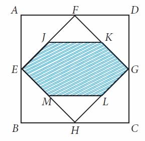 19. Luas persegi ABCD adalah 64 cm2. Titik-titik tengah sisi ABCD dihubungkan, sehingga membentuk persegi EFGH. Titik tengah sisi-sisi persegi EFGH adalah J, K, L dan M.
