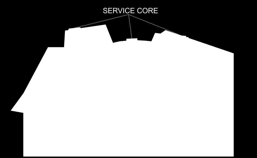 Service core yang kedua terletak di sebelah timur dan barat bangunan untuk melindungi ruangan inti dari sinar