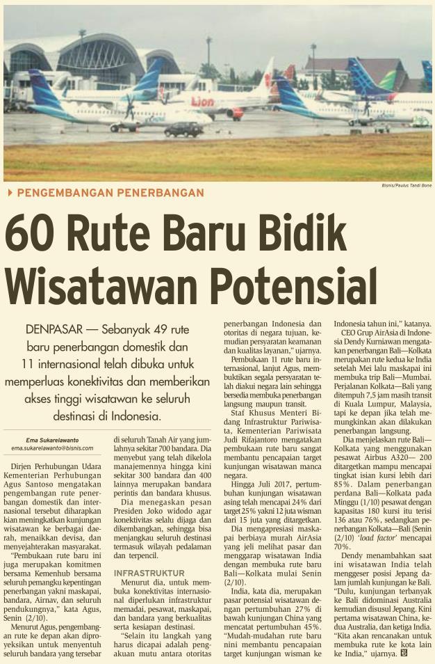 Judul 60 Rute Baru Bidik Wisatawan Potensial Tanggal Media Bisnis Indonesia (Halaman, 8) Resume
