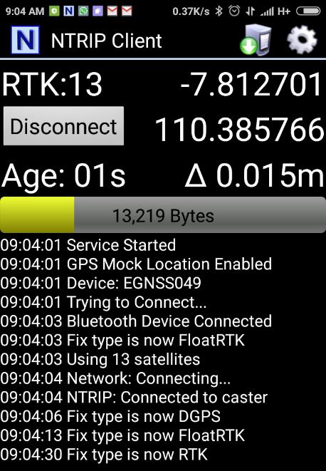 Menjalankan E-GNSS sebagai ROVER (default) Hidupkan Bluetooth di HP dan Paket Data