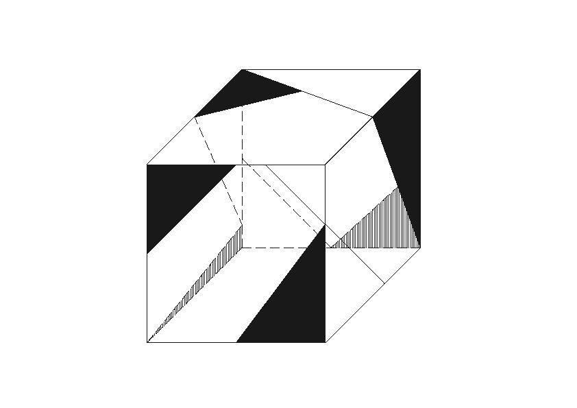 23. На слици 1 је дат просторни приказ коцке која има налепљену црну траку на своје три странице.