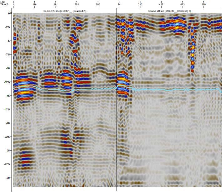 Pemetaan Bawah Permukaan Gambar 7 Radargram hasil data lintasan 5 bagian 1 dan 2 Pendugaan menggunakan metoda GPR telah dilakukan dengan mempergunakan GPR Mala dengan frekuensi antenn 25Mhz,