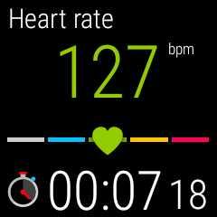 Denyut jantung Anda saat ini ZonePointer denyut jantung Durasi sesi latihan Jarak yang ditempuh selama sesi sampai