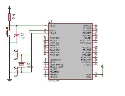 Perancangan Rangkaian Minimum Sistem Mikrokontroler ATMega16 Rangkaian minimum sistem mikrokontroler ATMega16 ditunjukkan