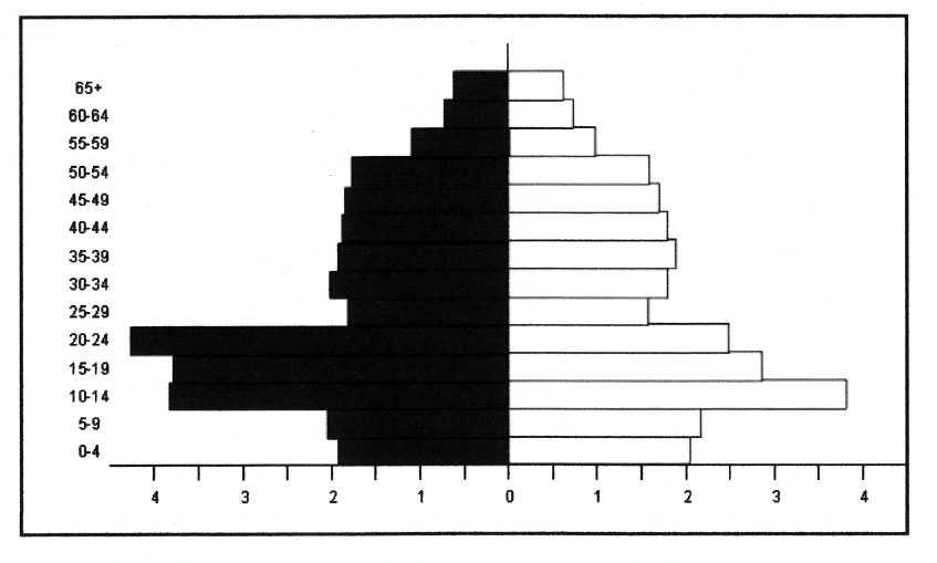63 Apabila digambarkan dalam bentuk piramida penduduk maka jumlah penduduk Kelurahan Maharatu berdasarkan kelompok umur dan jenis kelamin dapat dilihat pada gambar 3.