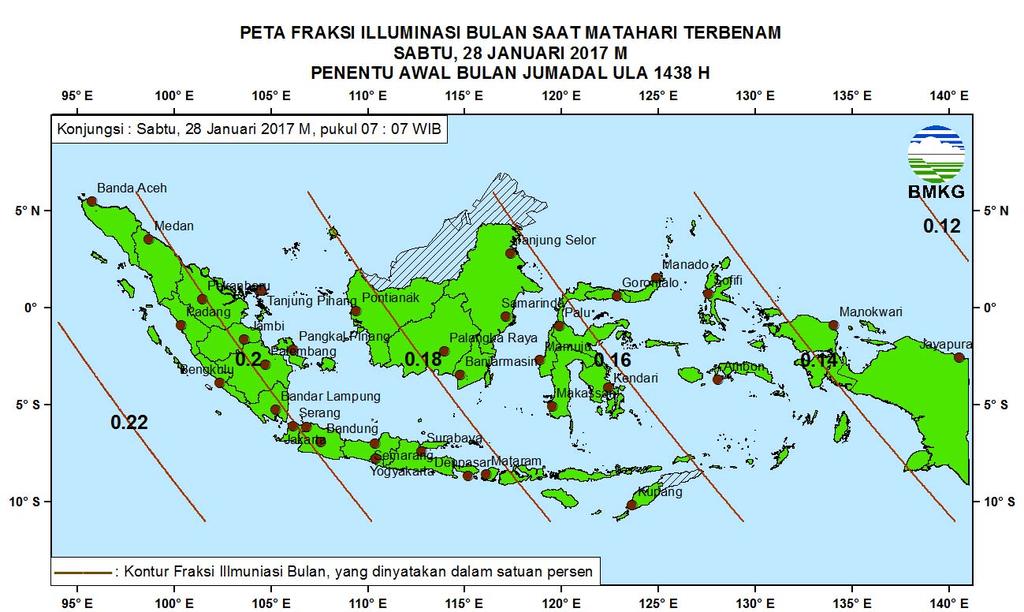 6. Peta Lag Pada Gambar 5 ditampilkan peta Lag untuk pengamat di Indonesia tanggal 28 Januari 2017.