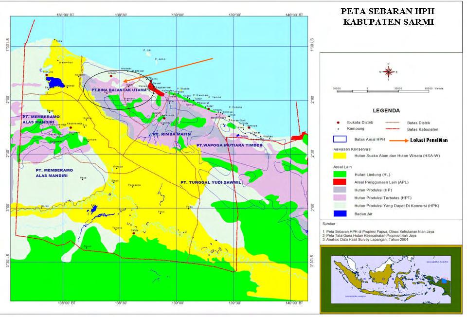 32 Lokasi dan Waktu Penelitian Lokasi penelitian berada pada hutan hujan tropis dataran rendah, pada lokasi contoh hutan alam produksi pada wilayah konsesi IUPHHK PT.