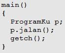 Contoh, tambahkan main dibawah kode program diatas, seperti berikut: Jalankan program diatas, amati dan lakukan analisa terhadap class yang dibuat serta implementasi pada main().
