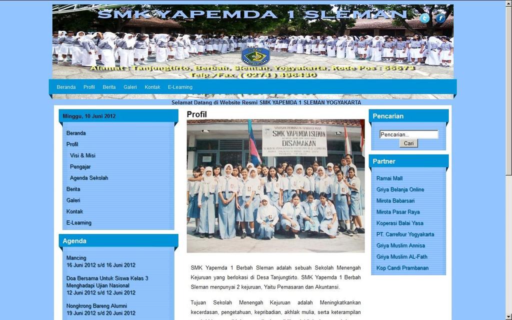 Halaman Profil Halaman profil berisi tentang deskripsi SMK Yapemda 1 Berbah.
