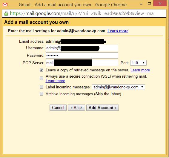 Password : Password yang anda gunakan dalam Webmail hosting anda POP Server : Diisi mail.namadomain.