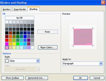 Shading Untuk membuat background warna tulisan, ikutilah langkah-langkah berikut: Klik Format pada Menu Bar klik Border and Shading klik
