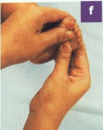 (5) Gerakan perengangan (stretch) Dengan mempergunakan sisi dari jari telunjuk, pijat telapak kaki mulai dari batas jari-jari