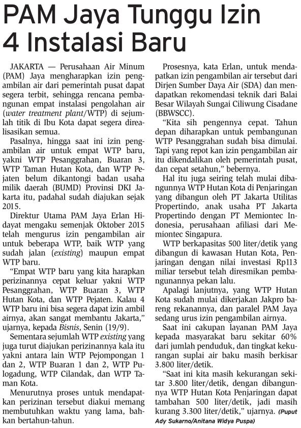 Judul PAM Jaya Tunggu Izin 4 Instalasi Baru Tanggal Media Bisnis Indonesia (Halaman,