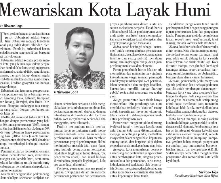 Judul Mewariskan Kota Layak Huni Tanggal Media Investor Daily (halaman 6) Resume
