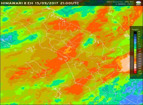 tanggal 16 dan 18 September 2017 telah terjadi hujan dengan intensitas sedang (>50mm/jam) hingga lebat (>100mm/hari) di pos hujan kerjasama Gunung